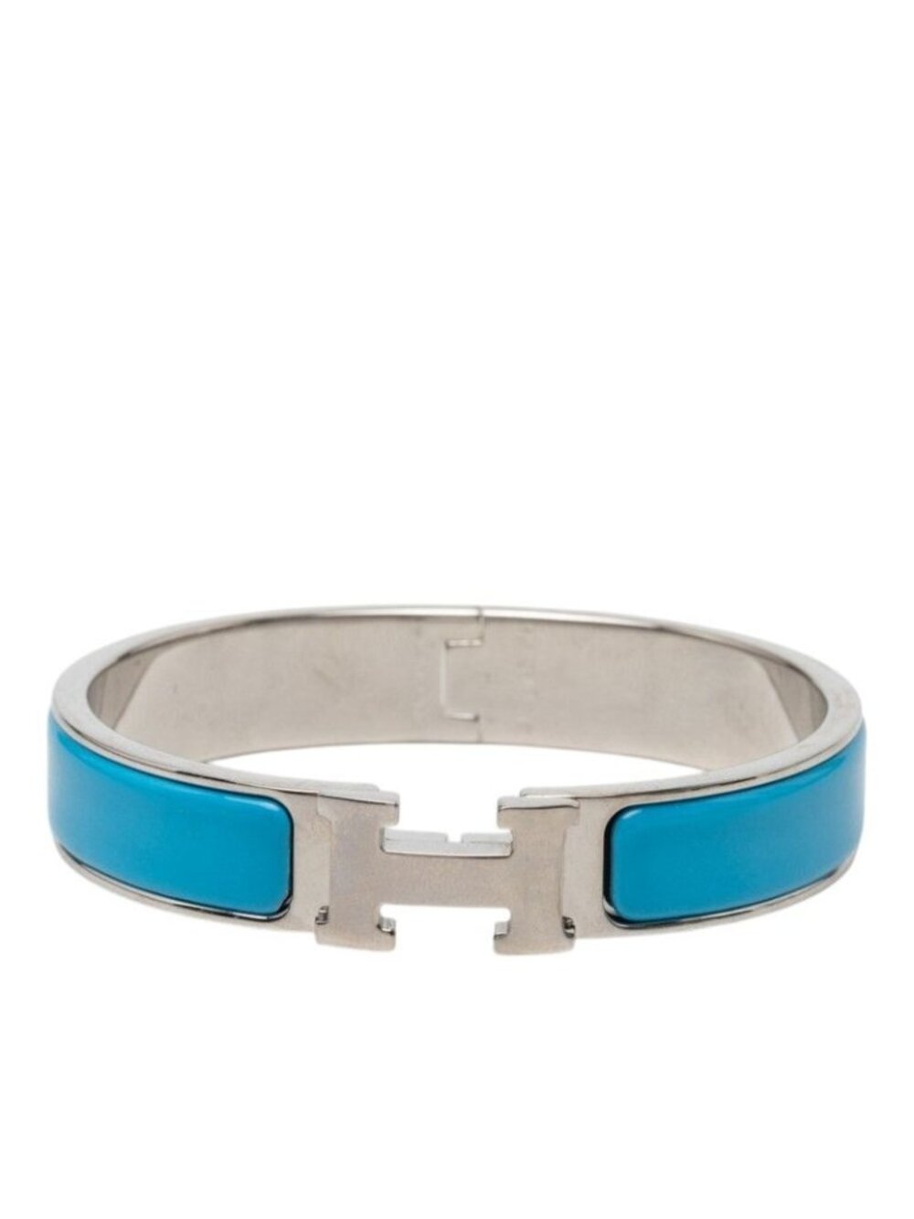 Hermes Click PM Enamel Bracelet Bangle Silver Blue Metal